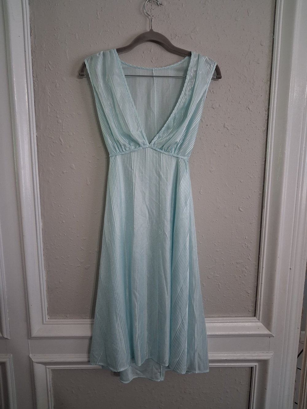 Vintage 1970s Lorraine mint green blue seafoam pleated lingerie slip dress night